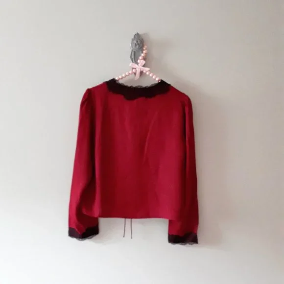 Zara burgundy & black lace-like accent blouse top - Picture 10 of 12